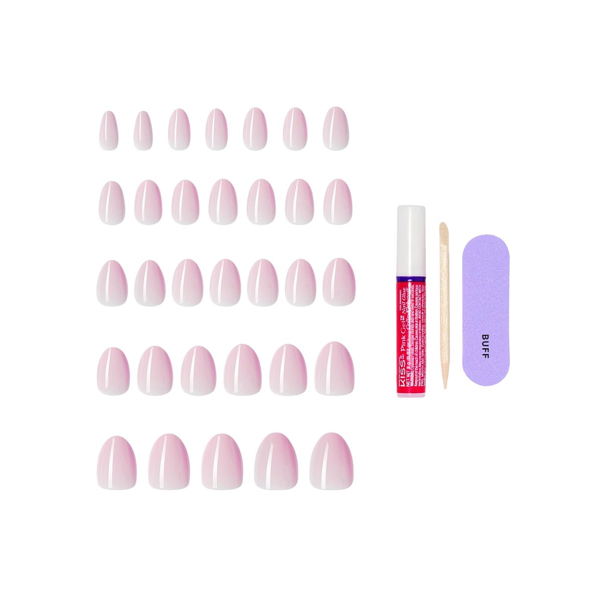 KISS CORE Press On Nails - Euphonious Pink, Short Almond Shape, 32 Nails with Glue, Manicure Stick & Mini File - görsel 7