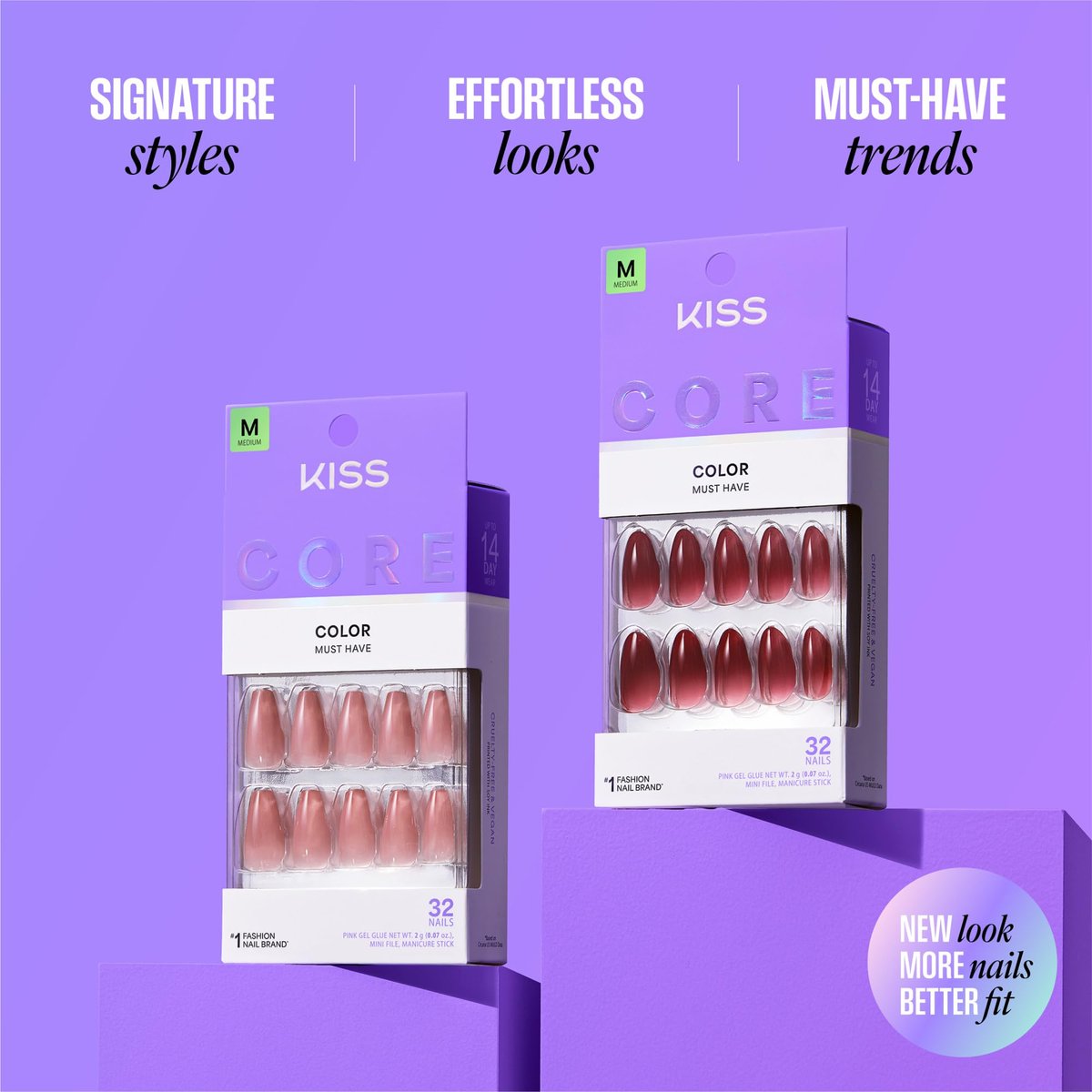 KISS CORE Press On Nails - Euphonious Pink, Short Almond Shape, 32 Nails with Glue, Manicure Stick & Mini File - görsel 11