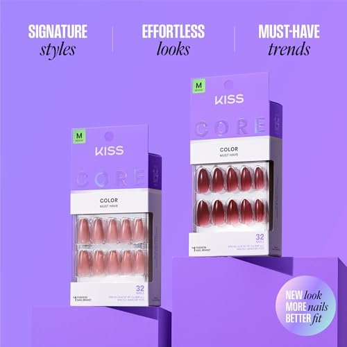 KISS Press On Nails Pinot Noir - Red Almond Medium Size with Glue - görsel 11