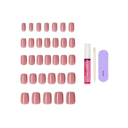 KISS CORE Press On Nails - Felicity - Short Pink Squoval - 32 Nails with Glue, File & Stick