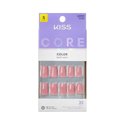 KISS CORE Press On Nails - Felicity - Short Pink Squoval - 32 Nails with Glue, File & Stick