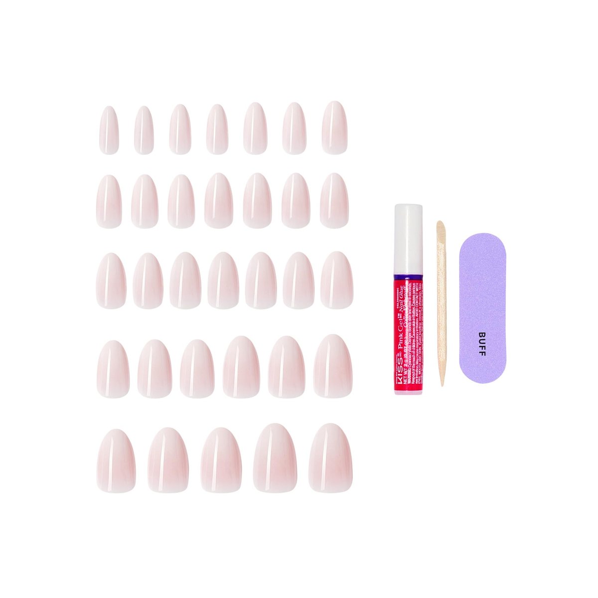 KISS Core Press On Nails 'Dulcet' - Pink Almond Medium - 32 Nails with Glue, Stick & File Avelisse