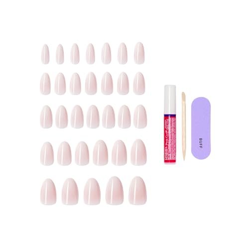 KISS Core Press On Nails 'Dulcet' - Pink Almond Medium - 32 Nails with Glue, Stick & File Avelisse