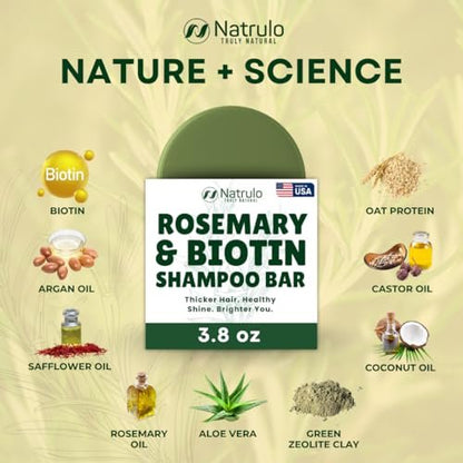 Rosemary Biotin Shampoo Bar – Natural Hair Growth & Thickening Solid Shampoo for Women & Men – Zero Plastic, Made in USA