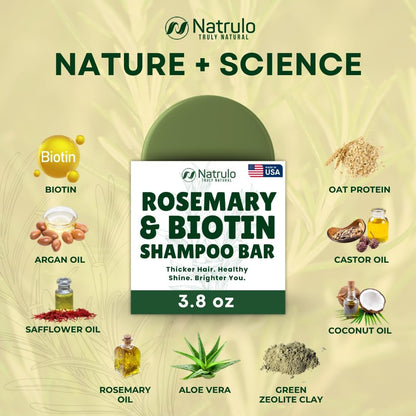 Rosemary Biotin Shampoo Bar – Natural Hair Growth & Thickening Solid Shampoo for Women & Men – Zero Plastic, Made in USA