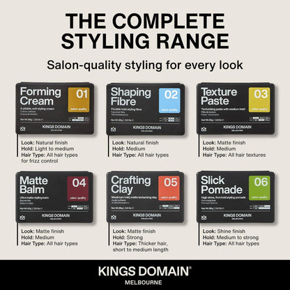 Kings Domain Melbourne Matte Balm | Ultra Matte Hair Paste for Men | Medium Hold Styling Balm | Smooth Frizz-Free Control | 3oz Salon Quality