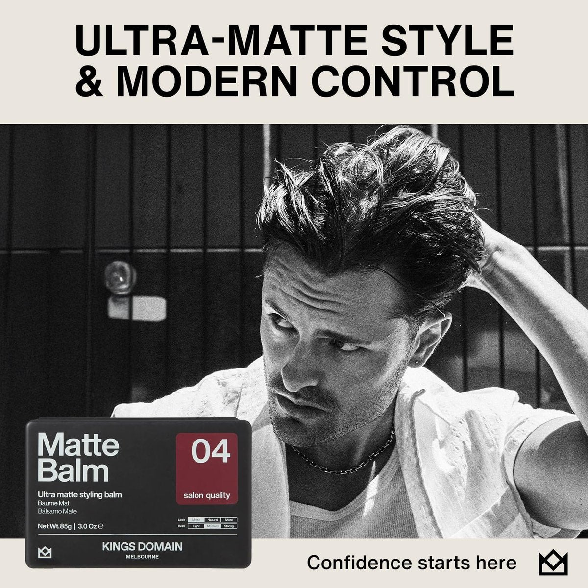 Kings Domain Melbourne Matte Balm | Ultra Matte Hair Paste for Men | Medium Hold Styling Balm | Smooth Frizz-Free Control | 3oz Salon Quality - görsel 3