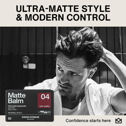 Kings Domain Melbourne Matte Balm | Ultra Matte Hair Paste for Men | Medium Hold Styling Balm | Smooth Frizz-Free Control | 3oz Salon Quality