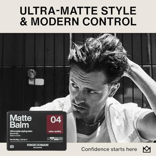 Kings Domain Melbourne Matte Balm | Ultra Matte Hair Paste for Men | Medium Hold Styling Balm | Smooth Frizz-Free Control | 3oz Salon Quality - görsel 4