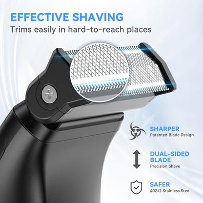 MAXGROOM Body Hair Trimmer for Men – 3-in-1 Groin, Pubic & Ball Trimmer with Skin Safe No-Nick Blades, IPX6 Waterproof Wet/Dry Electric Shaver for Chest, Underarms, Legs, USB-C Rechargeable Grooming Kit (Black) Avelisse