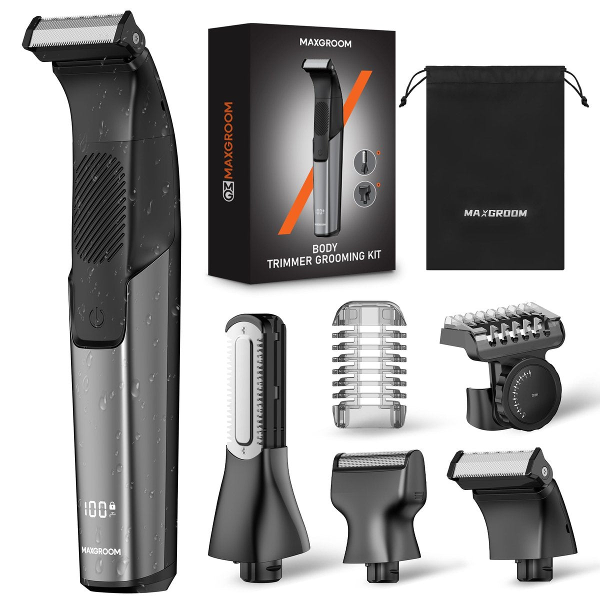 MAXGROOM Body Hair Trimmer for Men – 3-in-1 Groin, Pubic & Ball Trimmer with Skin Safe No-Nick Blades, IPX6 Waterproof Wet/Dry Electric Shaver for Chest, Underarms, Legs, USB-C Rechargeable Grooming Kit (Black) Avelisse