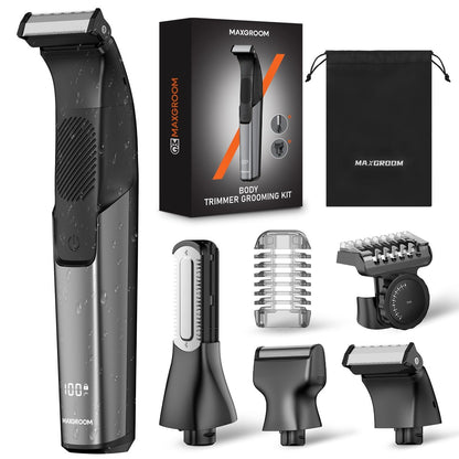 MAXGROOM Body Hair Trimmer for Men – 3-in-1 Groin, Pubic & Ball Trimmer with Skin Safe No-Nick Blades, IPX6 Waterproof Wet/Dry Electric Shaver for Chest, Underarms, Legs, USB-C Rechargeable Grooming Kit (Black) Avelisse