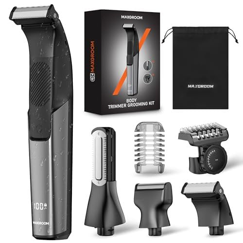 MAXGROOM Body Hair Trimmer for Men – 3-in-1 Groin, Pubic & Ball Trimmer with Skin Safe No-Nick Blades, IPX6 Waterproof Wet/Dry Electric Shaver for Chest, Underarms, Legs, USB-C Rechargeable Grooming Kit (Black) Avelisse