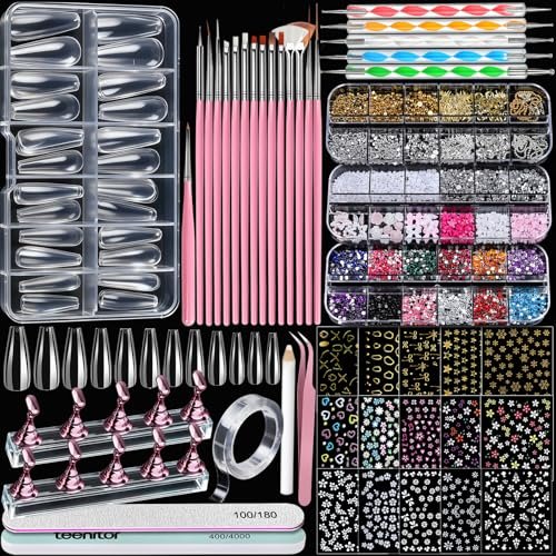 Teenitor Acrylic Nail Kit with Clear Coffin Nail Tips, Nail Charms, Gems, Stickers, Brushes, Dotting Tools, and Stand - DIY Press On Nails Kit for Beginners and Professionals Avelisse