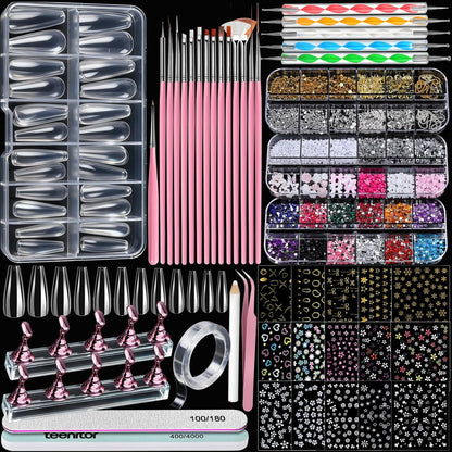 Teenitor Acrylic Nail Kit with Clear Coffin Nail Tips, Nail Charms, Gems, Stickers, Brushes, Dotting Tools, and Stand - DIY Press On Nails Kit for Beginners and Professionals Avelisse