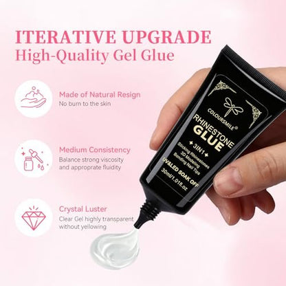 COLOURSMILE 30ML Super Strong Nail Rhinestone Glue - UV/LED Lamp Curing Adhesive Gel for 3D Nail Art Gems, Diamonds, Charms & Decorations | Salon & DIY Manicure Beauty Gift