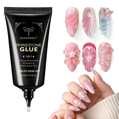 COLOURSMILE 30ML Super Strong Nail Rhinestone Glue - UV/LED Lamp Curing Adhesive Gel for 3D Nail Art Gems, Diamonds, Charms & Decorations | Salon & DIY Manicure Beauty Gift