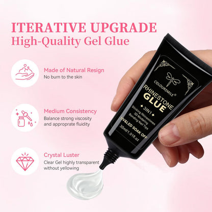 COLOURSMILE 30ML Super Strong Nail Rhinestone Glue - UV/LED Lamp Curing Adhesive Gel for 3D Nail Art Gems, Diamonds, Charms & Decorations | Salon & DIY Manicure Beauty Gift