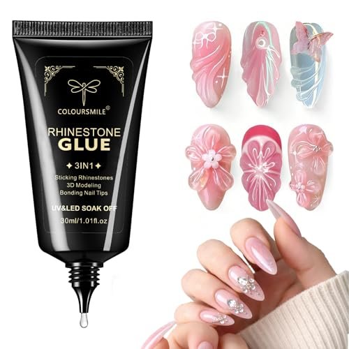 COLOURSMILE 30ML Super Strong Nail Rhinestone Glue - UV/LED Lamp Curing Adhesive Gel for 3D Nail Art Gems, Diamonds, Charms & Decorations | Salon & DIY Manicure Beauty Gift - görsel 2