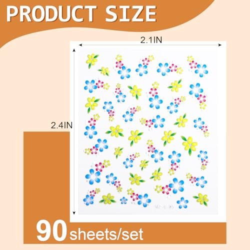 90 Sheets 3D Floral Nail Art Stickers - Self-Adhesive Vinyl Decals for Women & Girls - görsel 4