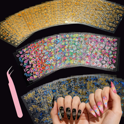 90 Sheets 3D Floral Nail Art Stickers - Self-Adhesive Vinyl Decals for Women & Girls