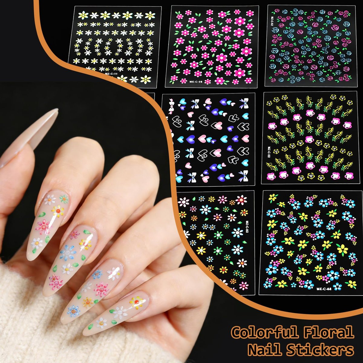 90 Sheets 3D Floral Nail Art Stickers - Self-Adhesive Vinyl Decals for Women & Girls - görsel 9
