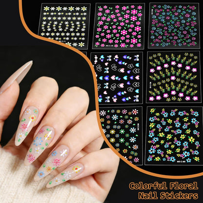 90 Sheets 3D Floral Nail Art Stickers - Self-Adhesive Vinyl Decals for Women & Girls