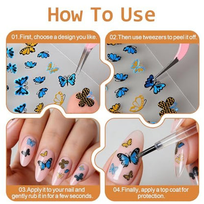 90 Sheets 3D Floral Nail Art Stickers - Self-Adhesive Vinyl Decals for Women & Girls