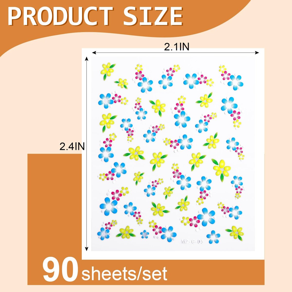 90 Sheets 3D Floral Nail Art Stickers - Self-Adhesive Vinyl Decals for Women & Girls - görsel 3