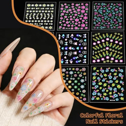 90 Sheets 3D Floral Nail Art Stickers - Self-Adhesive Vinyl Decals for Women & Girls