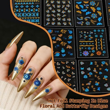 90 Sheets 3D Floral Nail Art Stickers - Self-Adhesive Vinyl Decals for Women & Girls