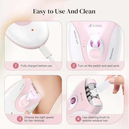 Smooth Glide Epilator for Women – 2 Speeds, 36 Tweezers, LED Light & Massage Pad, Rechargeable Facial Hair Removal Device for Bikini, Arms, Legs, and Face Avelisse