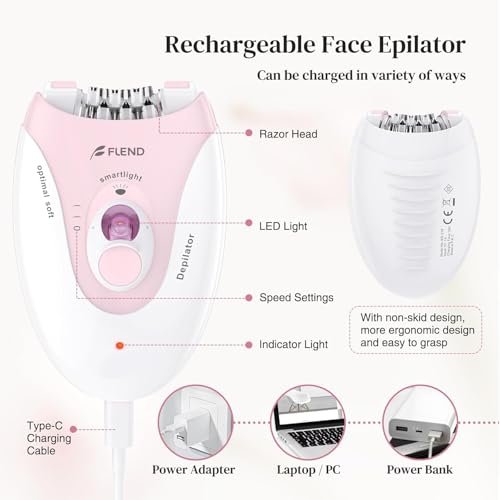 Smooth Glide Epilator for Women – 2 Speeds, 36 Tweezers, LED Light & Massage Pad, Rechargeable Facial Hair Removal Device for Bikini, Arms, Legs, and Face Avelisse