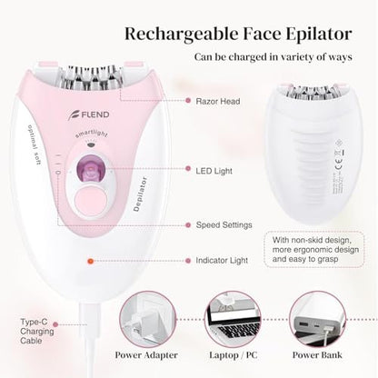 Smooth Glide Epilator for Women – 2 Speeds, 36 Tweezers, LED Light & Massage Pad, Rechargeable Facial Hair Removal Device for Bikini, Arms, Legs, and Face Avelisse