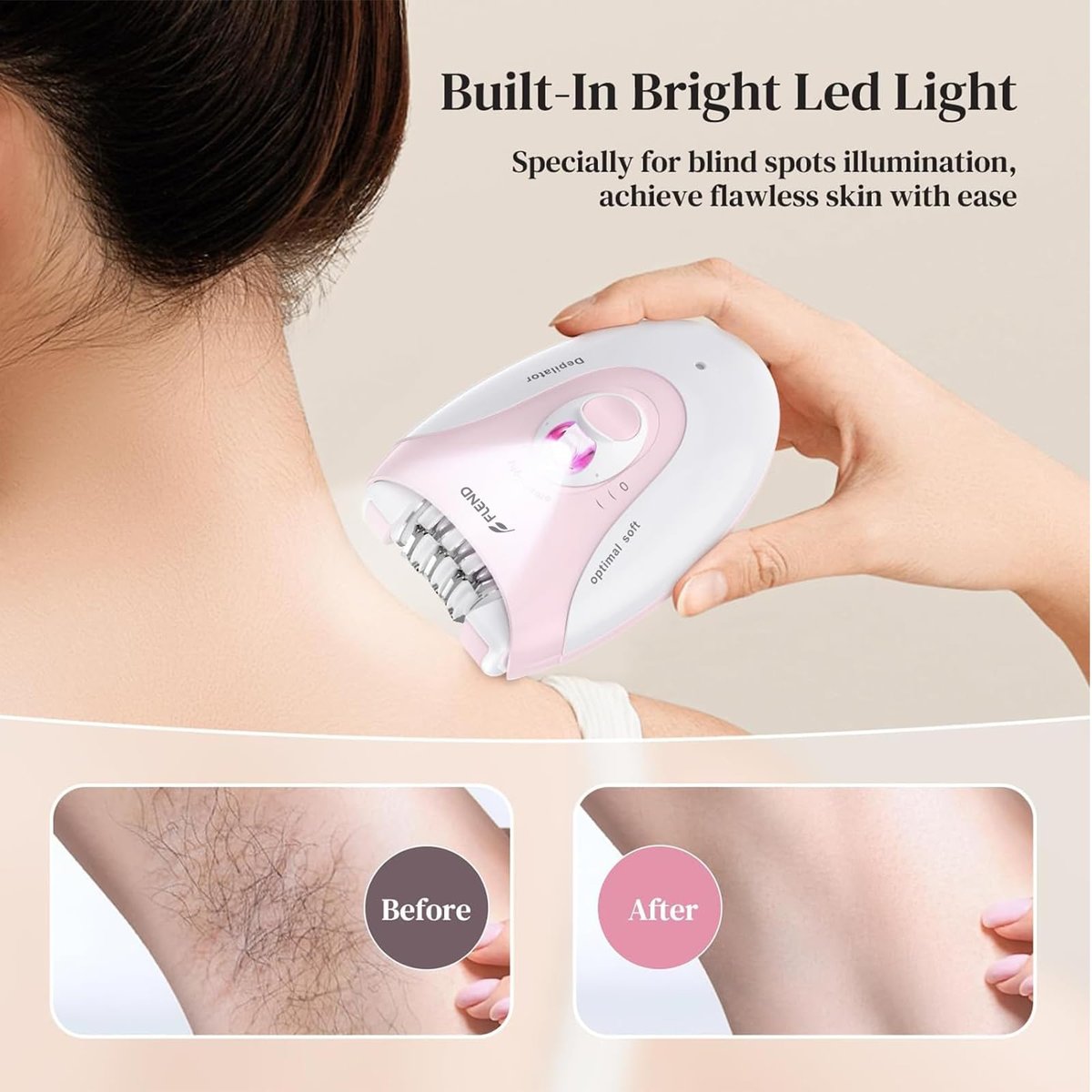 Smooth Glide Epilator for Women – 2 Speeds, 36 Tweezers, LED Light & Massage Pad, Rechargeable Facial Hair Removal Device for Bikini, Arms, Legs, and Face Avelisse