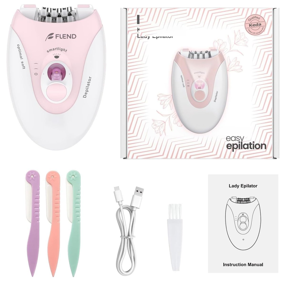 Smooth Glide Epilator for Women – 2 Speeds, 36 Tweezers, LED Light & Massage Pad, Rechargeable Facial Hair Removal Device for Bikini, Arms, Legs, and Face Avelisse