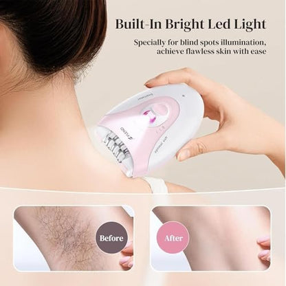 Smooth Glide Epilator for Women – 2 Speeds, 36 Tweezers, LED Light & Massage Pad, Rechargeable Facial Hair Removal Device for Bikini, Arms, Legs, and Face Avelisse