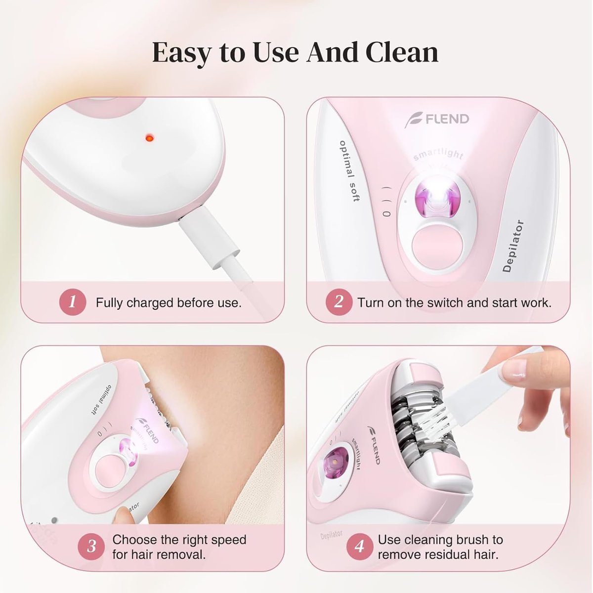 Smooth Glide Epilator for Women – 2 Speeds, 36 Tweezers, LED Light & Massage Pad, Rechargeable Facial Hair Removal Device for Bikini, Arms, Legs, and Face Avelisse