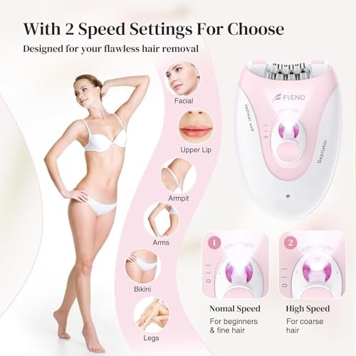 Smooth Glide Epilator for Women – 2 Speeds, 36 Tweezers, LED Light & Massage Pad, Rechargeable Facial Hair Removal Device for Bikini, Arms, Legs, and Face Avelisse