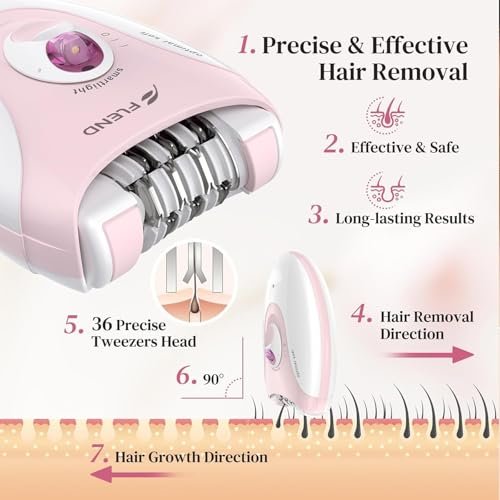 Smooth Glide Epilator for Women – 2 Speeds, 36 Tweezers, LED Light & Massage Pad, Rechargeable Facial Hair Removal Device for Bikini, Arms, Legs, and Face Avelisse