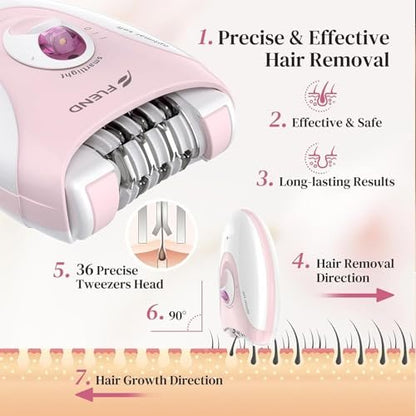 Smooth Glide Epilator for Women – 2 Speeds, 36 Tweezers, LED Light & Massage Pad, Rechargeable Facial Hair Removal Device for Bikini, Arms, Legs, and Face Avelisse