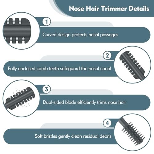 MIVZO 5-Pack 2-in-1 Nasal Hair Cutter – Double-Sided Manual Nose Hair Trimmer with Soft Cleaning Brush for Women and Men (Gray) - görsel 4
