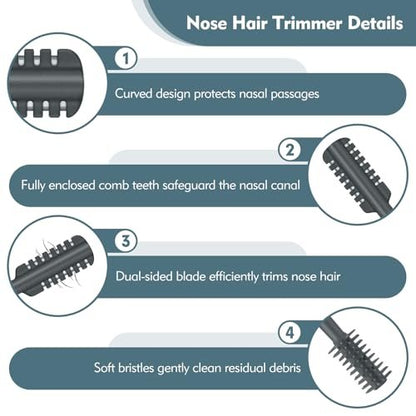 MIVZO 5-Pack 2-in-1 Nasal Hair Cutter – Double-Sided Manual Nose Hair Trimmer with Soft Cleaning Brush for Women and Men (Gray)