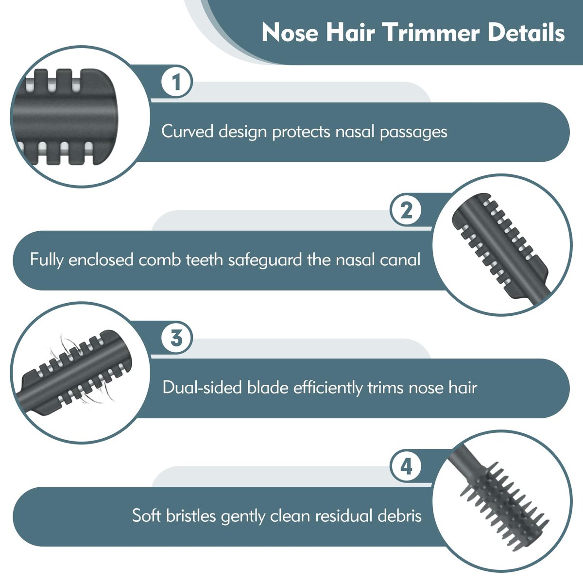 MIVZO 5-Pack 2-in-1 Nasal Hair Cutter – Double-Sided Manual Nose Hair Trimmer with Soft Cleaning Brush for Women and Men (Gray) - görsel 3