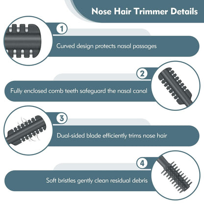 MIVZO 5-Pack 2-in-1 Nasal Hair Cutter – Double-Sided Manual Nose Hair Trimmer with Soft Cleaning Brush for Women and Men (Gray)