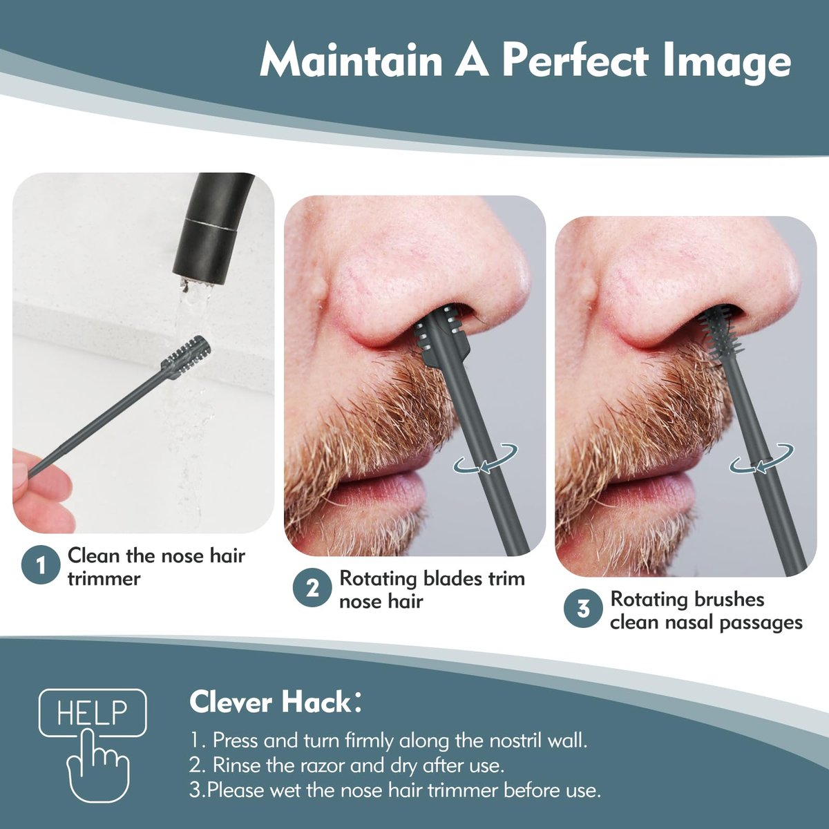 MIVZO 5-Pack 2-in-1 Nasal Hair Cutter – Double-Sided Manual Nose Hair Trimmer with Soft Cleaning Brush for Women and Men (Gray) - görsel 9