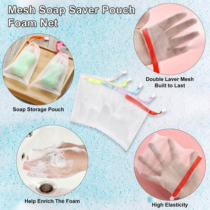 10-Pack Exfoliating Mesh Soap Saver Bags with Drawstring for Body and Facial Cleaning