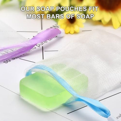 10-Pack Exfoliating Mesh Soap Saver Bags with Drawstring for Body and Facial Cleaning