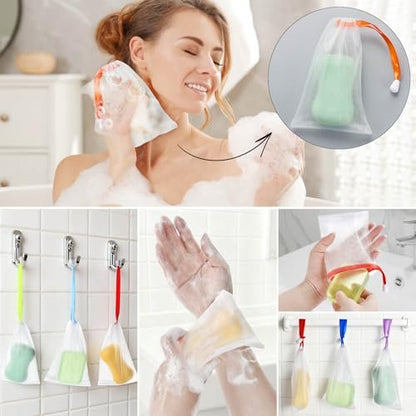 10-Pack Exfoliating Mesh Soap Saver Bags with Drawstring for Body and Facial Cleaning