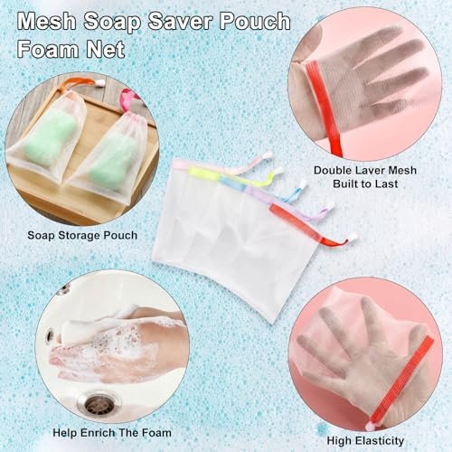 10-Pack Exfoliating Mesh Soap Saver Bags with Drawstring for Body and Facial Cleaning - görsel 12